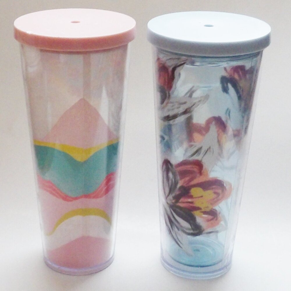 Starbucks Bundle of 2 Large Venti Tumblers 24 oz. No Straws 2019 Peony 2020 Wave - Picture 4 of 11